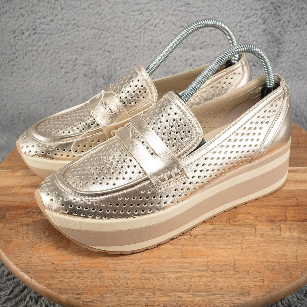 Dolce Vita Janine Slip-On Gold‎ Metallic Perforated Wedge Size 9 Platform Shoes